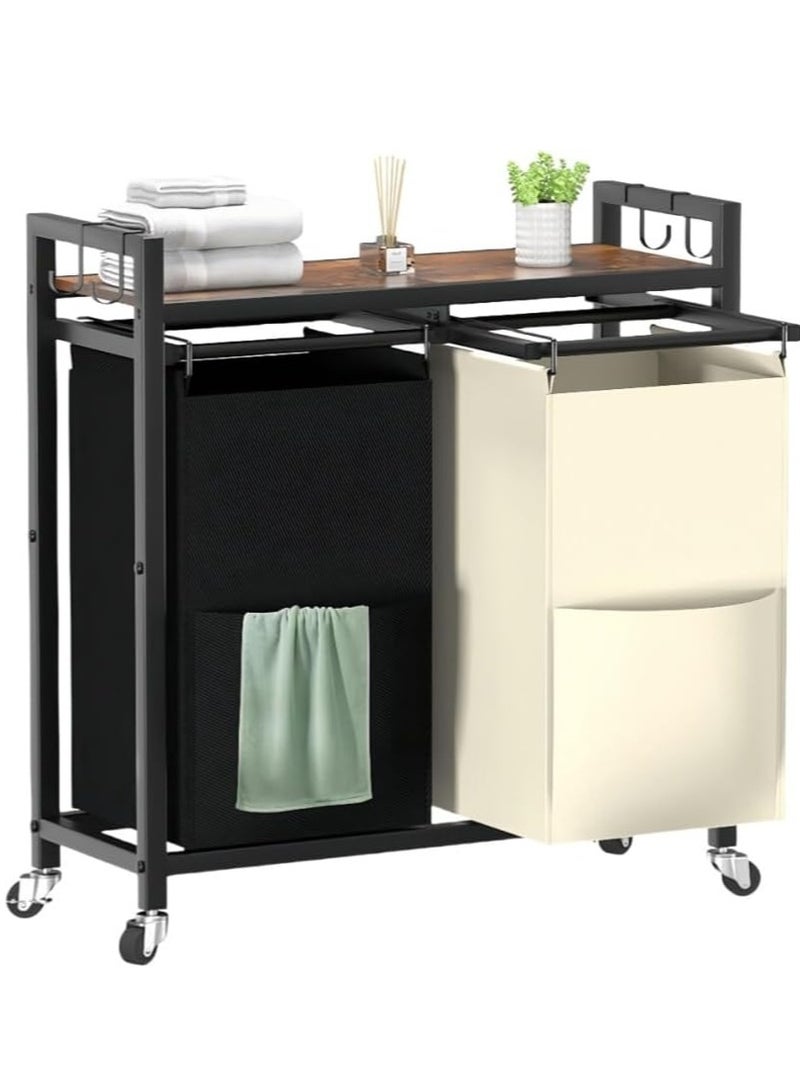 WALALLA Rolling Laundry Hamper, Metal Clothes Basket, Portable Dirty Clothes Hamper, Laundry Bin for Bathroom Bedroom Laundry Room - Image 1