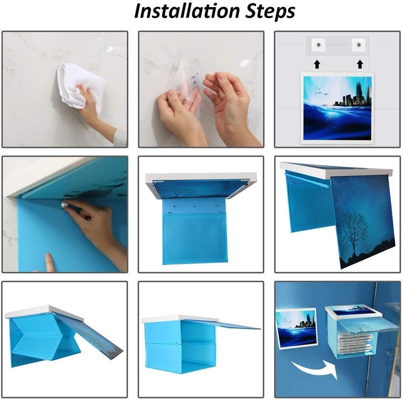 KIDWILL Towel Shelf Rack Waterproof Foldable Storage Box, for Small Tiny Corner Bathroom, Wall Shelf Frame, Drill Free Mural Storage Box with Wall Mount, Waterproof Laundry Basket for Bathroom - Image 3