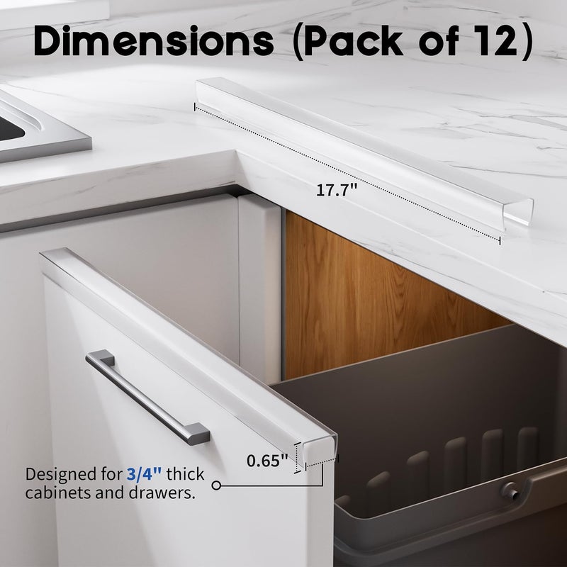 Zoaogo Cabinet Protector Edge Guard (Pack of 12), 17.7" Clear PVC Cabinet Edge Protectors for 3/4" Thick Kitchen Cabinets Doors â€“ Slip-On No-Tool Sliding Installation - Image 2