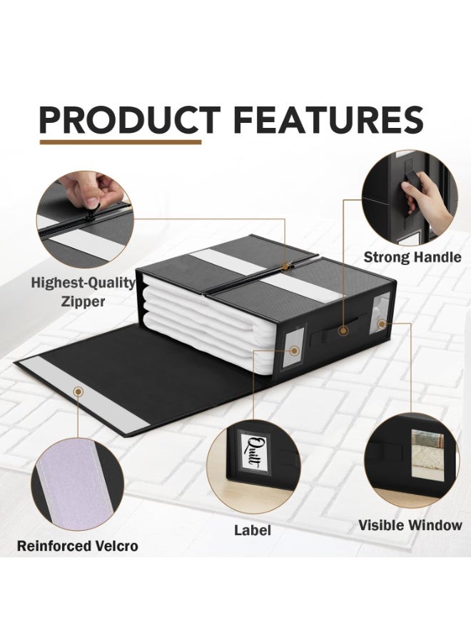 Sheet Organizers and Storage, 2 Pack Bed Sheet Organizer for Queen & King Size, Foldable Linen Closet Storage for Bedding, Duvet Covers, and Pillowcases (Black, MY023) - Image 2