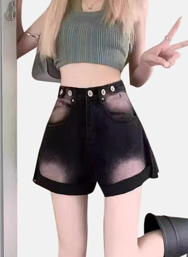 يونيكي Black High-Rise Denim Shorts