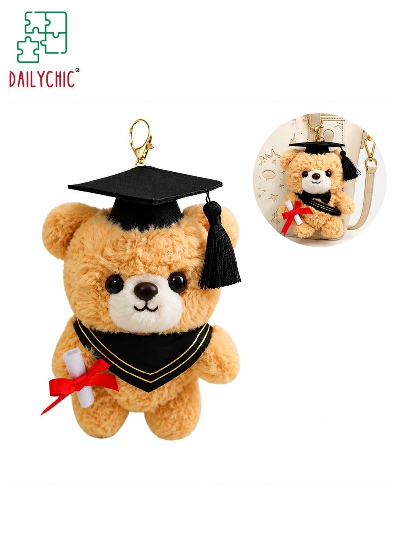 DAILYCHIC 15CM Graduation Bear Backpack Keychain Charm, Plush Teddy Bear with Graduation Cap & Diploma, Cute Bag Pendant Gift for Students Boys Girls - Image 1