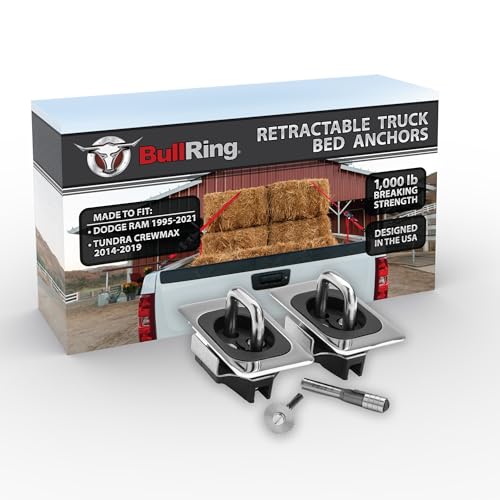 Bull Ring Stainless Steel Flush Fit Retractable Truck Bed Tie Down Anchors for 1995+ Dodge Ram & 2014-19 Tundra CrewMax, Rail Cap Required (1 Pair) - Image 1