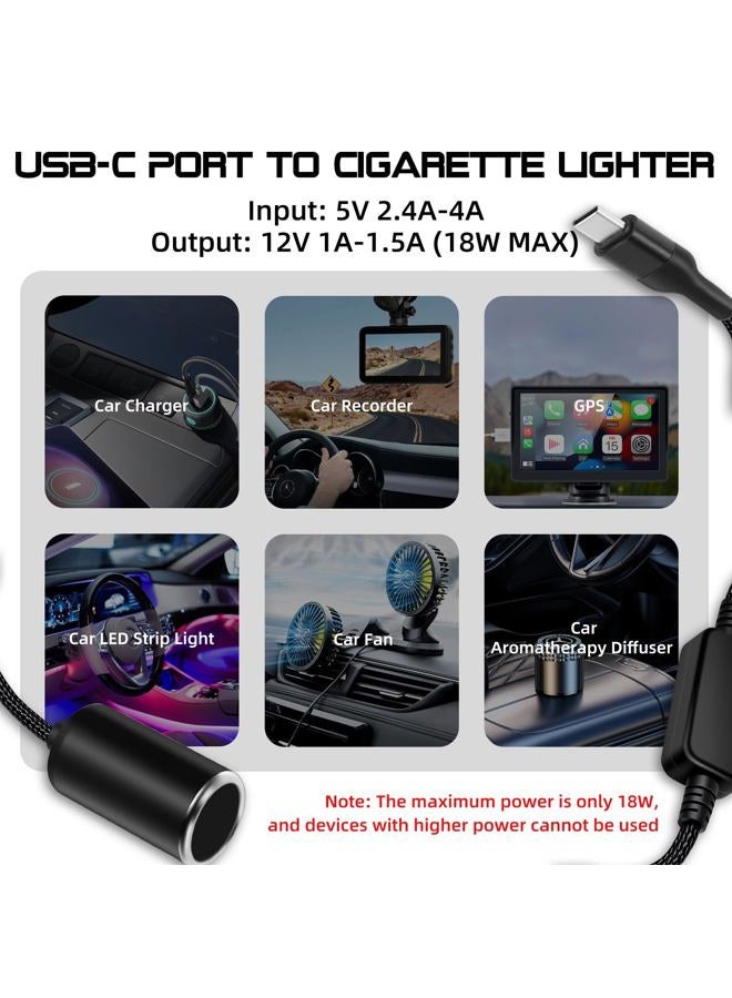 WYMECT USB C Male to 12V Cigarette Lighter Socket Adapter 12V 18W Power Cable for Dash Cam, Car Led Light Strips, GPS (1 Pack) - Image 3