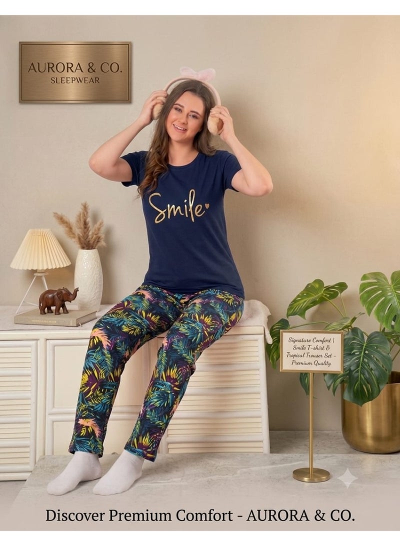Women's Short Sleeve T-Shirt and Printed Pajama Pants Night Suit Set