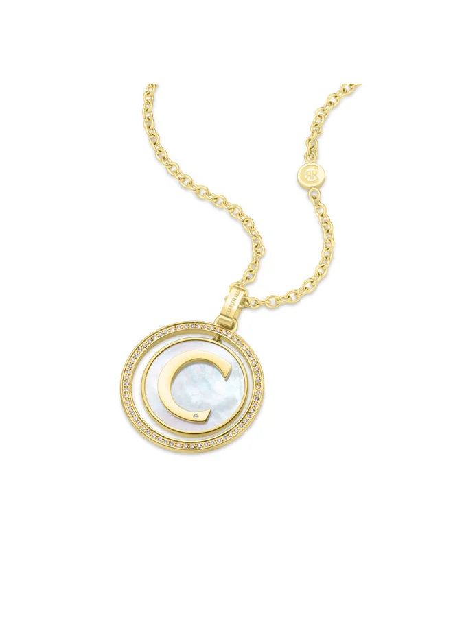 شيروتي 1881 Circulo Pendant, Gold-Plated Design with Mother of Pearl and Crystals, Minimalist and Elegant Necklace for Women