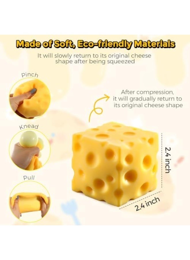 Oxxggkao Cute Simulation Cheese Cube Squishy Squeeze Toy Silent Stress Relief Fidget Ball Portable Pocket Decompression Toy Perfect Gift For Kids Students Office Staff - Image 2