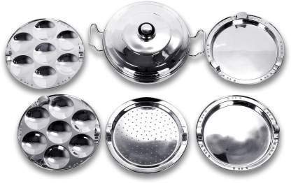 Sophronia Sophronia Heavy Stainless Steel Idli Cooker Multi Kadai Steamer Thick Base All-in-One Big Size with 5 Plate 2 idli 2 Dhokla 1 Patra Induction Gas top Compatible Sandwich Bottom Kadai with Lid (Silver)  - Image 2