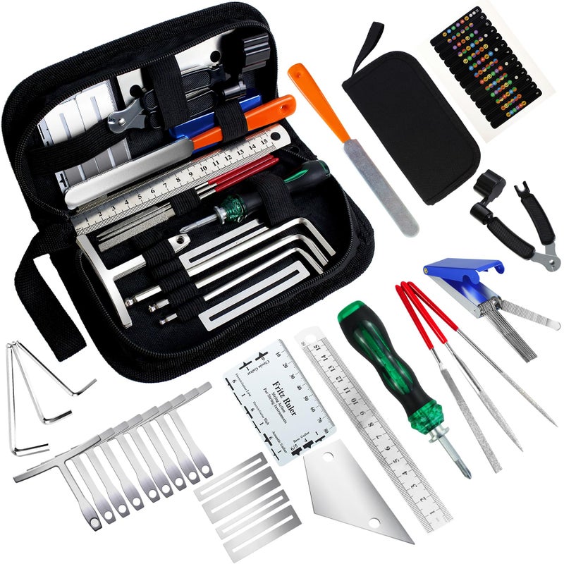 TIMDAM 28Pcs Guitar Tool Kit, Guitar Accessories Gifts for Men, Guitar Maintenance Kit with Carry Bag, Guitar Repair Kit for Acoustic Electric Guitar Ukulele Bass Banjo, TIMDAM Guitar Setup Kit Guitar Gifts - Image 1