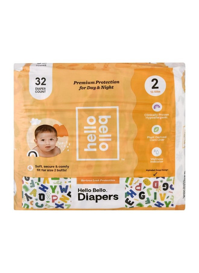 Hello Bello Hello Bello Premium Baby Diapers Size 2 I 32 Count of Disposeable, Extra-Absorbent, Hypoallergenic, and Eco-Friendly Baby Diapers with Snug and Comfort Fit I Alphabet Soup 
