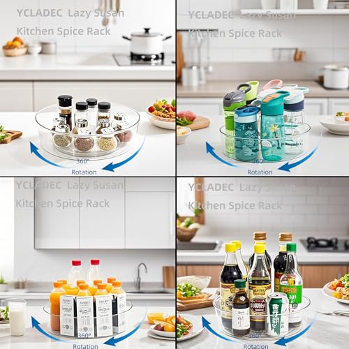 YCLADEC 2 Pack Lazy Susan 11.5" Inch Turntable Organizer Organization Storage Container Bins Spice Rack Cabinet Rotating Condiment for Pantry Countertop Kitchen Vanity Bathroom Jewelry Holder Clear - Image 2