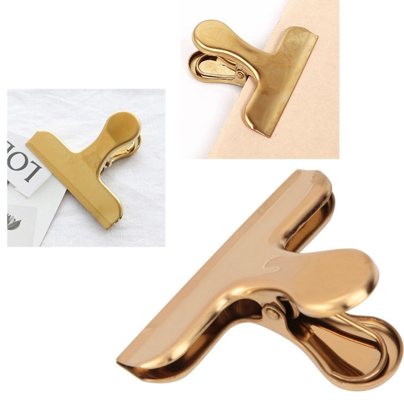 Stainless Steel Clip: Brass Color Polished Copper-Plated Surface - Thick Solid Durable Metal Clip for Home Office Kitchen Use - Image 4