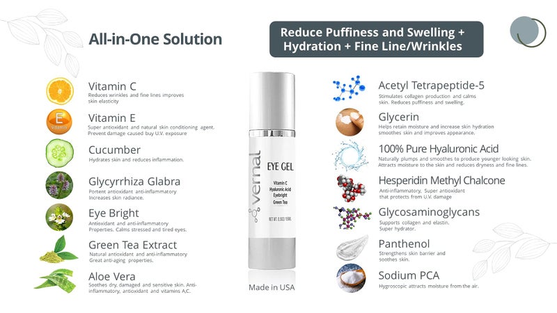Vernal Eye Treatment Cream â€“ Repair Dark Circles Under Eye & Puffiness â€“ Packed with Collagen, Vitamin C & K | Eye Bags Treatment | Get Brighter, Rested and Refreshed Looking Eyes | Best Eye Gel - Image 2