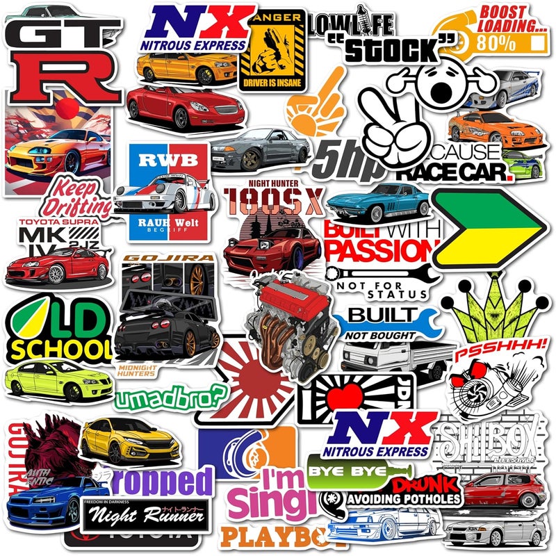 WallDesign Race-Ready 50 Collection of Authentic JDM Peel and Stick Sticker Set Mobile Laptop Accessories Gifting Durable Laminated Printed Vinyl for True Japanese Speed Culture Car Fans 51 mm - Image 1