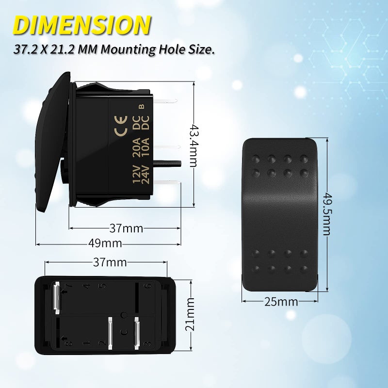 Joinfworld Rocker Switch 12V Marine Boat 2 Pin Rocker Switch 20A SPST On Off Toggle Switch Waterproof 12 Volt Switch for Automotive Car UTV ATV - Image 2