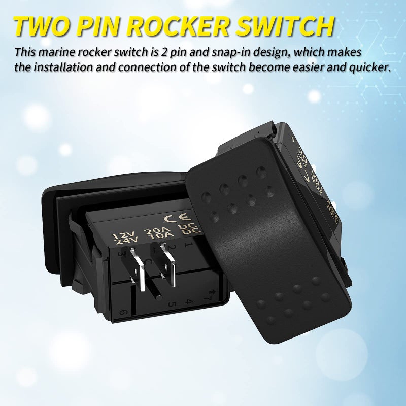 Joinfworld Rocker Switch 12V Marine Boat 2 Pin Rocker Switch 20A SPST On Off Toggle Switch Waterproof 12 Volt Switch for Automotive Car UTV ATV - Image 4