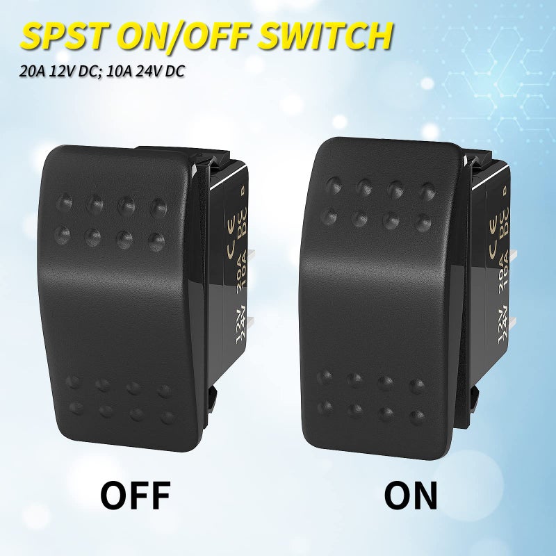 Joinfworld Rocker Switch 12V Marine Boat 2 Pin Rocker Switch 20A SPST On Off Toggle Switch Waterproof 12 Volt Switch for Automotive Car UTV ATV - Image 3