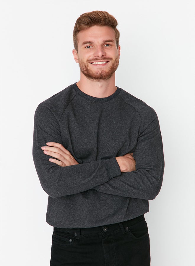 trendyol Anthracite Melange Regular/Normal Cut Fleece Inside/Warm Sweatshirt - Image 2