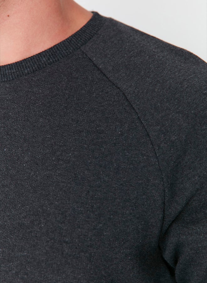 trendyol Anthracite Melange Regular/Normal Cut Fleece Inside/Warm Sweatshirt - Image 4