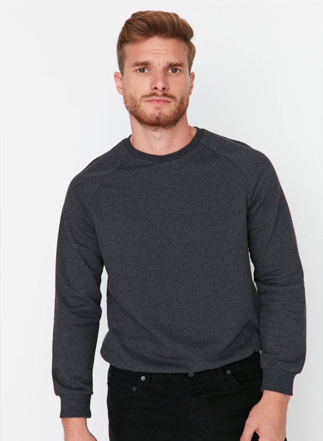 trendyol Anthracite Melange Regular/Normal Cut Fleece Inside/Warm Sweatshirt - Image 3