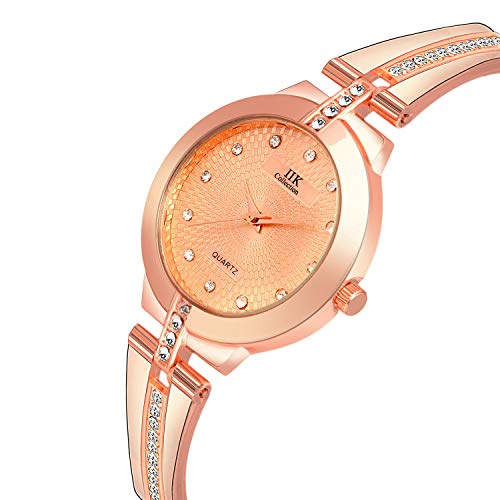IIK COLLECTION Watches for Women Round Studded Dial |Analogue Quartz Movemnet Ladies Watch|Long Battery Life|Stainless Steel Adjustable Bracelet Chain Strap|Double Lock Clasp Safety (1 Pc, Rosegold) - Image 2