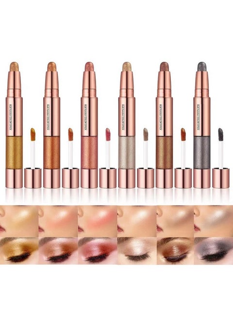 2-In-1 Cream Eyeshadow Stick 6 Colors Metallic Shimmer Eye Shadow Sticks & Highlighter Makeup Liquid Eye Shadow Pencil For Eyes (Pack Of 6)