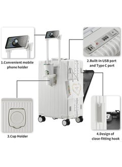 Denzoz 20" Travel Luggage Carry On Luggage with Spinner Wheels Aluminum Framed Carry On Suitcase with Front Open Laptop Compartment/Pocket 55x25x38 CM Large Checked-in Luggage  - Image 3
