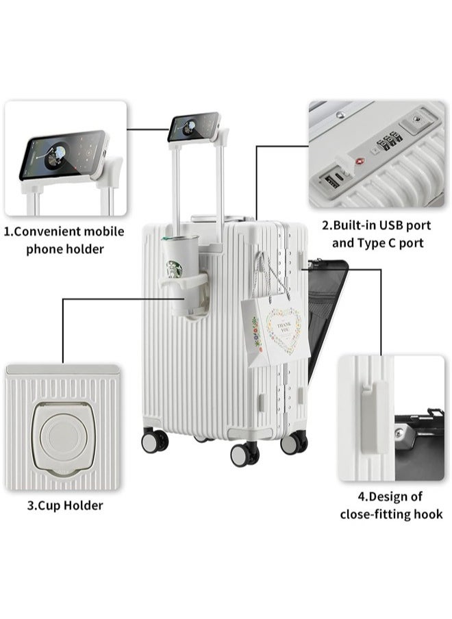 Denzoz 20" Travel Luggage Carry On Luggage with Spinner Wheels Aluminum Framed Carry On Suitcase with Front Open Laptop Compartment/Pocket 55x25x38 CM Large Checked-in Luggage  - Image 3