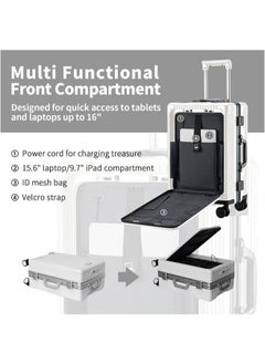 Denzoz 20" Travel Luggage Carry On Luggage with Spinner Wheels Aluminum Framed Carry On Suitcase with Front Open Laptop Compartment/Pocket 55x25x38 CM Large Checked-in Luggage  - Image 2