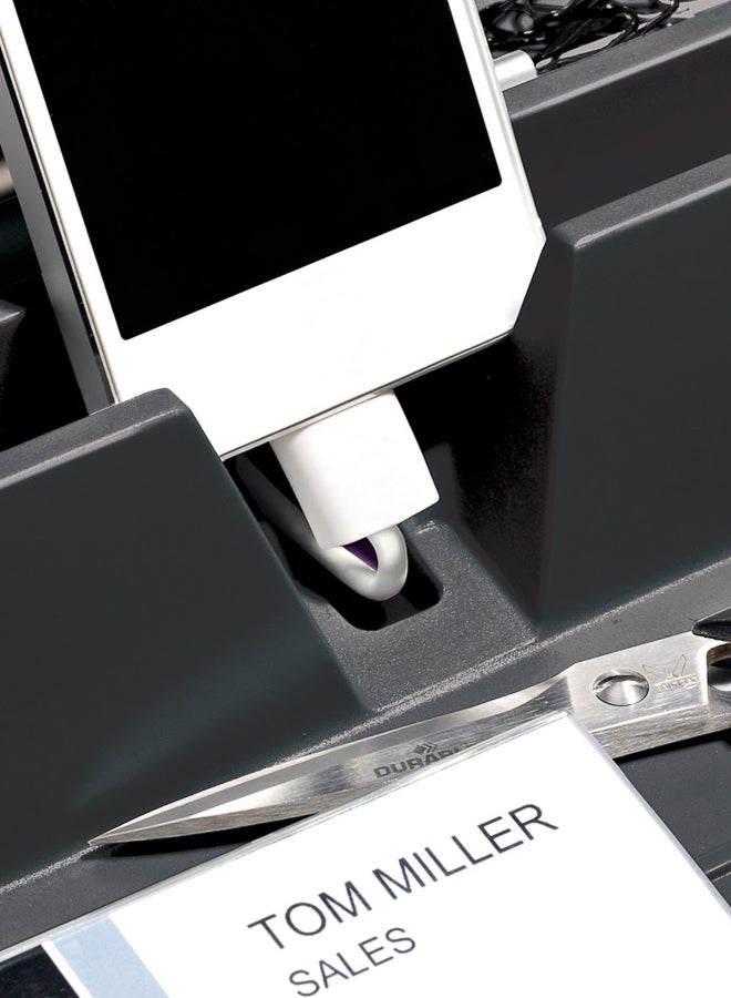 Durable Anthracite A4 File Drawer Office Organizer Tray | Compact 2-Section Desk & Drawer Storage for A4 Papers, Smartphone Stand, Cable Management, Non-Slip Feet, Made in Germany - Image 5