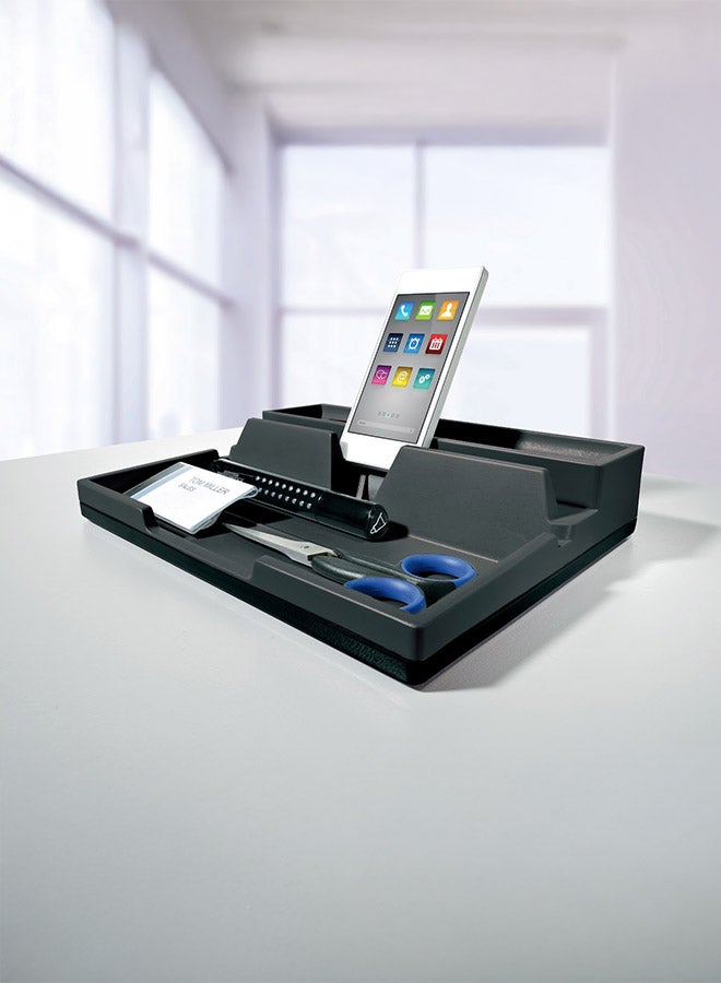 Durable Anthracite A4 File Drawer Office Organizer Tray | Compact 2-Section Desk & Drawer Storage for A4 Papers, Smartphone Stand, Cable Management, Non-Slip Feet, Made in Germany - Image 2