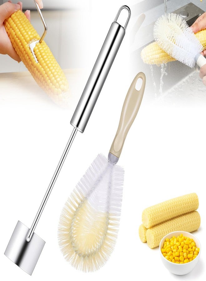 نوجو مقشرة ذرة نوجو مع أداة إزالة حرير الذرة المصنوعة من الفولاذ المقاوم للصدأ للاستخدام المنزلي والشواء في الهواء الطلق - Image 1