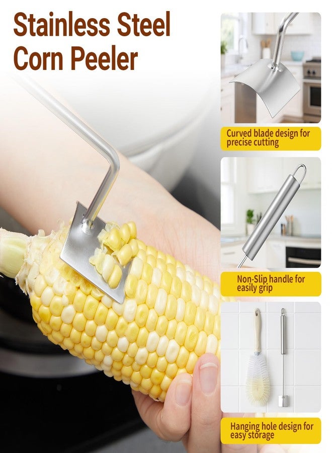 نوجو مقشرة ذرة نوجو مع أداة إزالة حرير الذرة المصنوعة من الفولاذ المقاوم للصدأ للاستخدام المنزلي والشواء في الهواء الطلق - Image 3