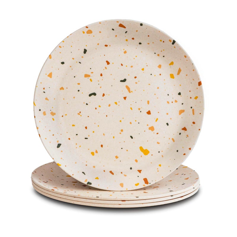 Nook Theory 4 Pack Reusable Bamboo Plates - Non-Toxic Toddler and Kids Plate, Dishwasher Safe, Not Microwavable Dinnerware (Celebration 8") - Image 1