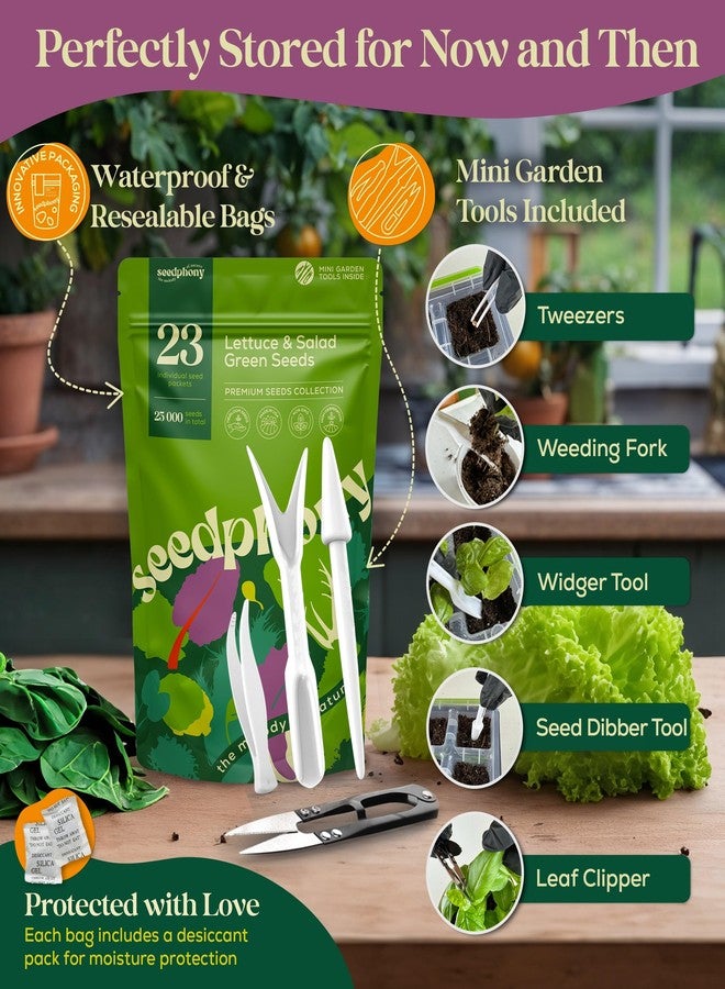 Seedphony 23 Lettuce & Salad Greens Seeds Variety Pack - 25,000+ Non-GMO Heirloom Greens Seeds for Planting Lettuce Indoor & Outdoor: Arugula, Mizuna, Kale, Spinach, Swiss Chard, Mache & More Lettuce Seeds - Image 5