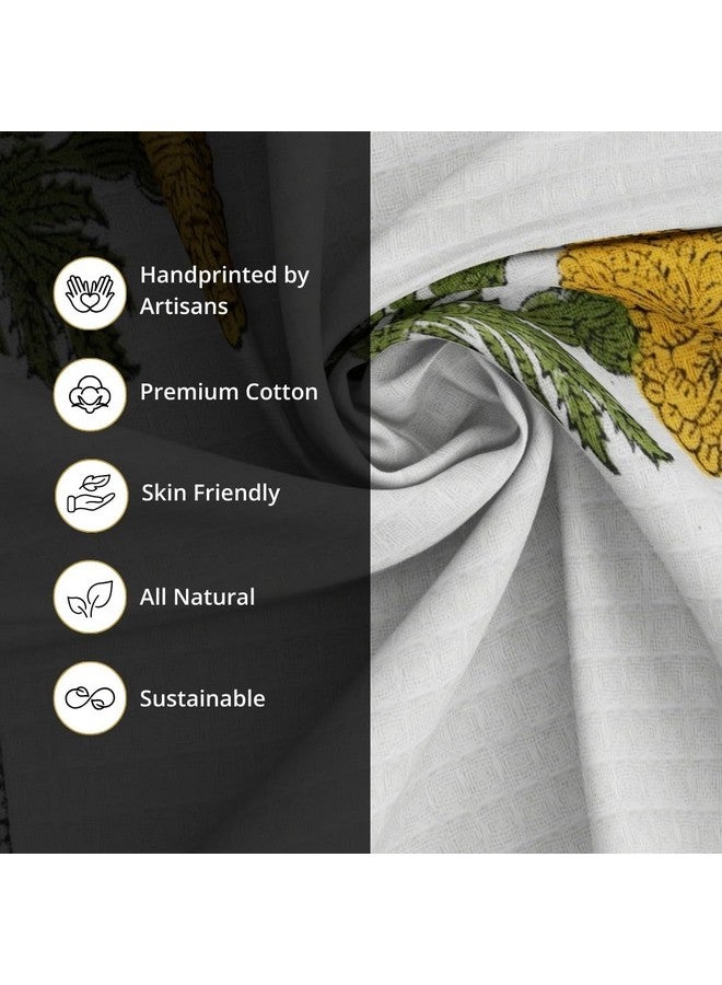 Peepul Tree Block Printed Hand and Bath Towels, Super Absorbent, Soft & Faster Drying, Floral Printed 100% Pure Cotton, 240 GSM (2 Hand Towel Set, Yellow) - Image 4