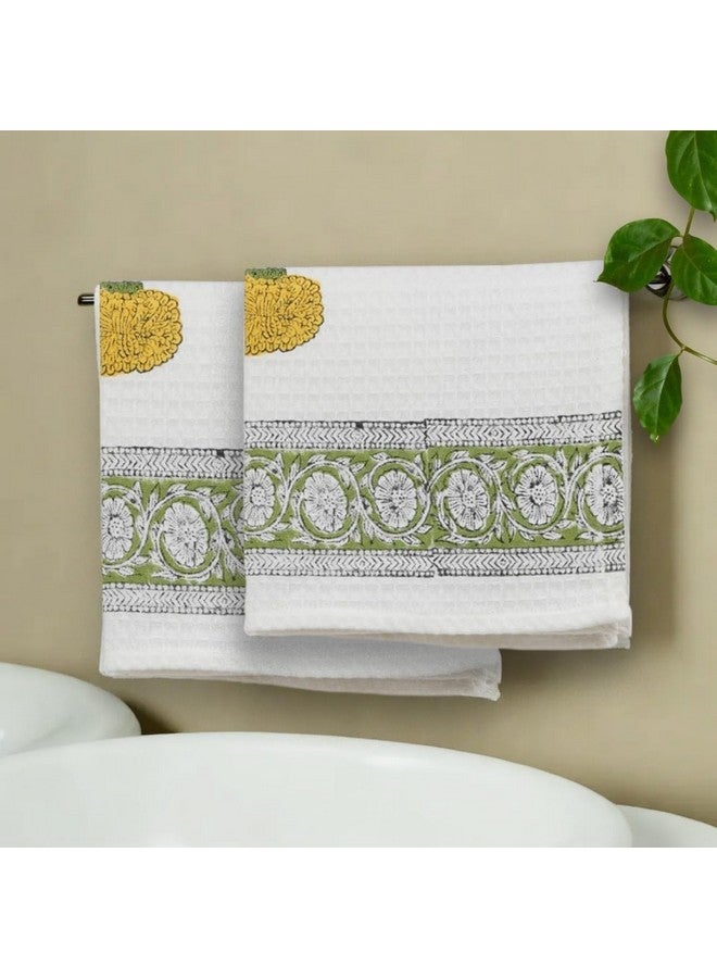 Peepul Tree Block Printed Hand and Bath Towels, Super Absorbent, Soft & Faster Drying, Floral Printed 100% Pure Cotton, 240 GSM (2 Hand Towel Set, Yellow) - Image 2