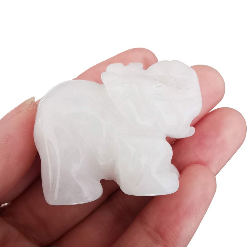 Loveliome Small Handcarved Elephant Crystal Statue Home Office Guardian Animal Sculpture Decor 15 InchesWhite Jade