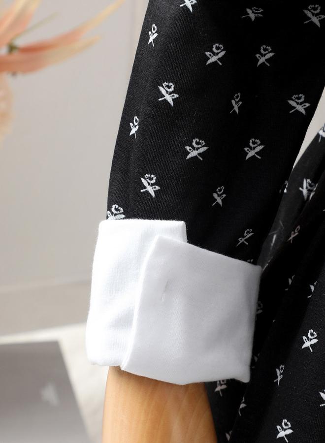 Take Two Girl's Print Colorblock Collar Long Sleeve A-line Dress - Image 5