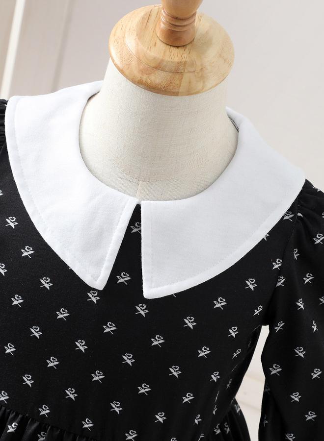 Take Two Girl's Print Colorblock Collar Long Sleeve A-line Dress - Image 3