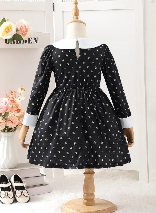 Take Two Girl's Print Colorblock Collar Long Sleeve A-line Dress - Image 2