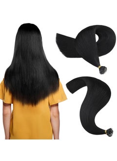 Snoilite Nano Bead Ring Human Hair Extensions Pre Bonded Nano Tip Hairpieces Cold Fusion Micro Link Loop Remy Hair 50g 50 Strands For Women Beauty 16Inch 1 Jet Black
