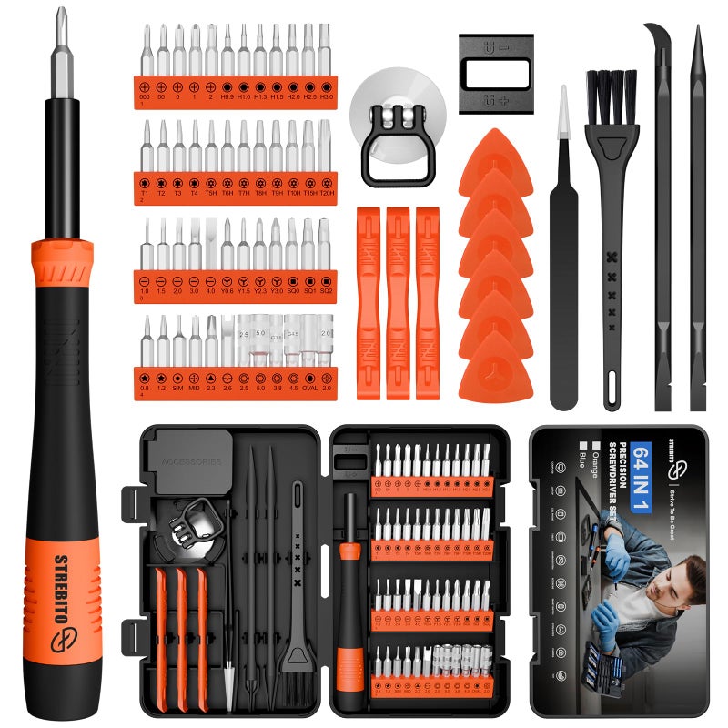 STREBITO Micro Screwdriver Set 64 in 1 Magnetic Screwdriver Set with Torx, Triwing, Pentalobe Star, Electronic Repair Tool Kit for Computer, PC, Laptop, Phone, PS5, XBOX, Switch, Eyeglasses - Image 1