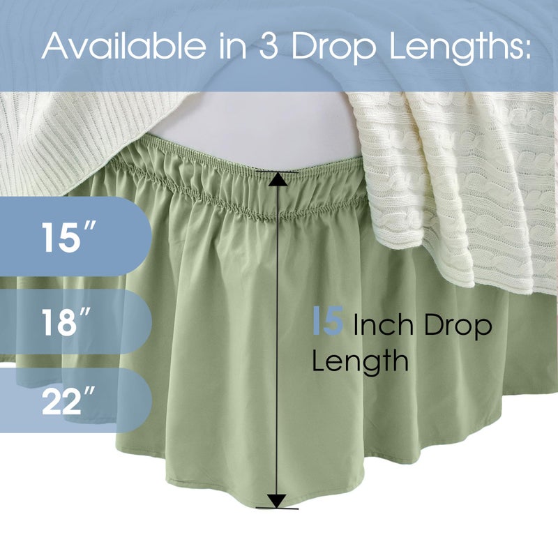 FreshCulture الثقافة الطازجة كينغ سرير تنورة غبار الكنز لك شكش بحجم كينغ سرير سهلة مع زرة مصممة 15 بوصة مرنة حول السرير تنورة بحجم كينج جودة الفراش تنانير السرير لسرير قابل للتعديل (Sage Green) - Image 3