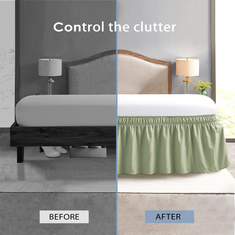 FreshCulture الثقافة الطازجة كينغ سرير تنورة غبار الكنز لك شكش بحجم كينغ سرير سهلة مع زرة مصممة 15 بوصة مرنة حول السرير تنورة بحجم كينج جودة الفراش تنانير السرير لسرير قابل للتعديل (Sage Green) - Image 4