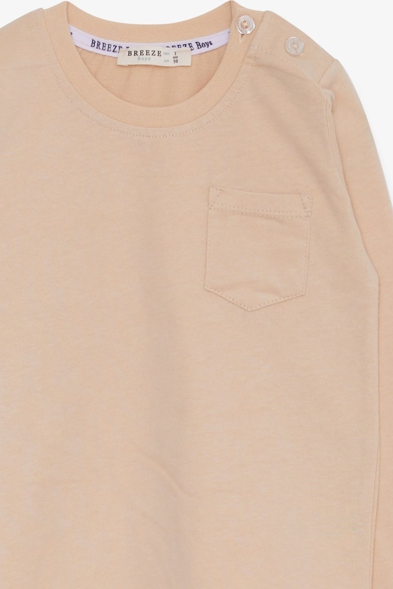 Breeze Baby Boy Long Sleeve T-Shirt With Pocket Beige (9 Months-3 Years)  - Image 3