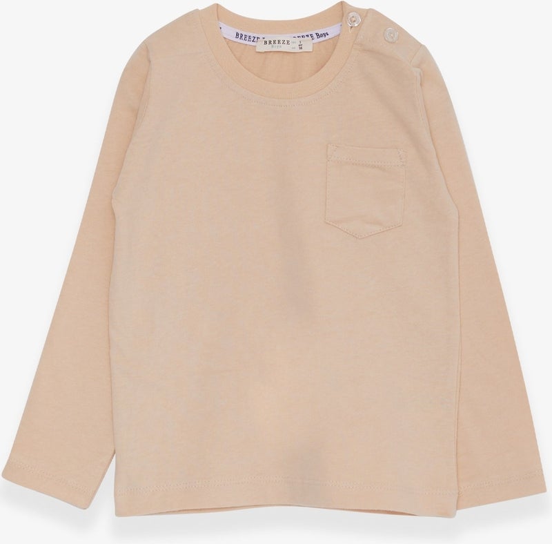 Breeze Baby Boy Long Sleeve T-Shirt With Pocket Beige (9 Months-3 Years)  - Image 2