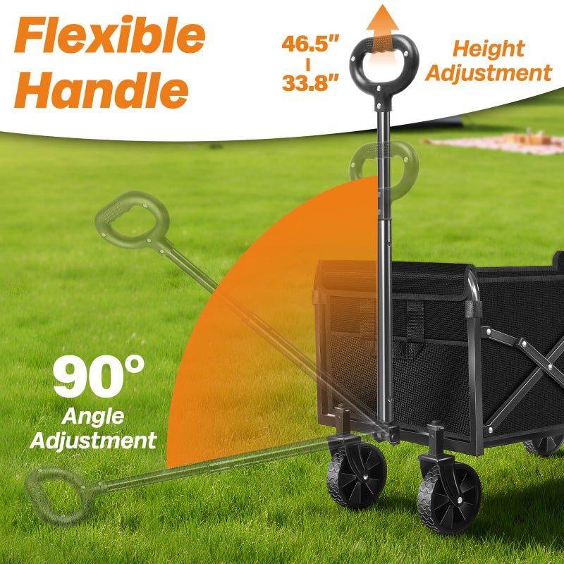 Exovyn Collapsible Wagon Cart Foldable, 360lbs Portable Folding Wagon with Wheels, Foldable Wagon Carts Utility for Camping, Beach, Grocery, Shopping, Sports, Garden(Classic Black) - Image 4