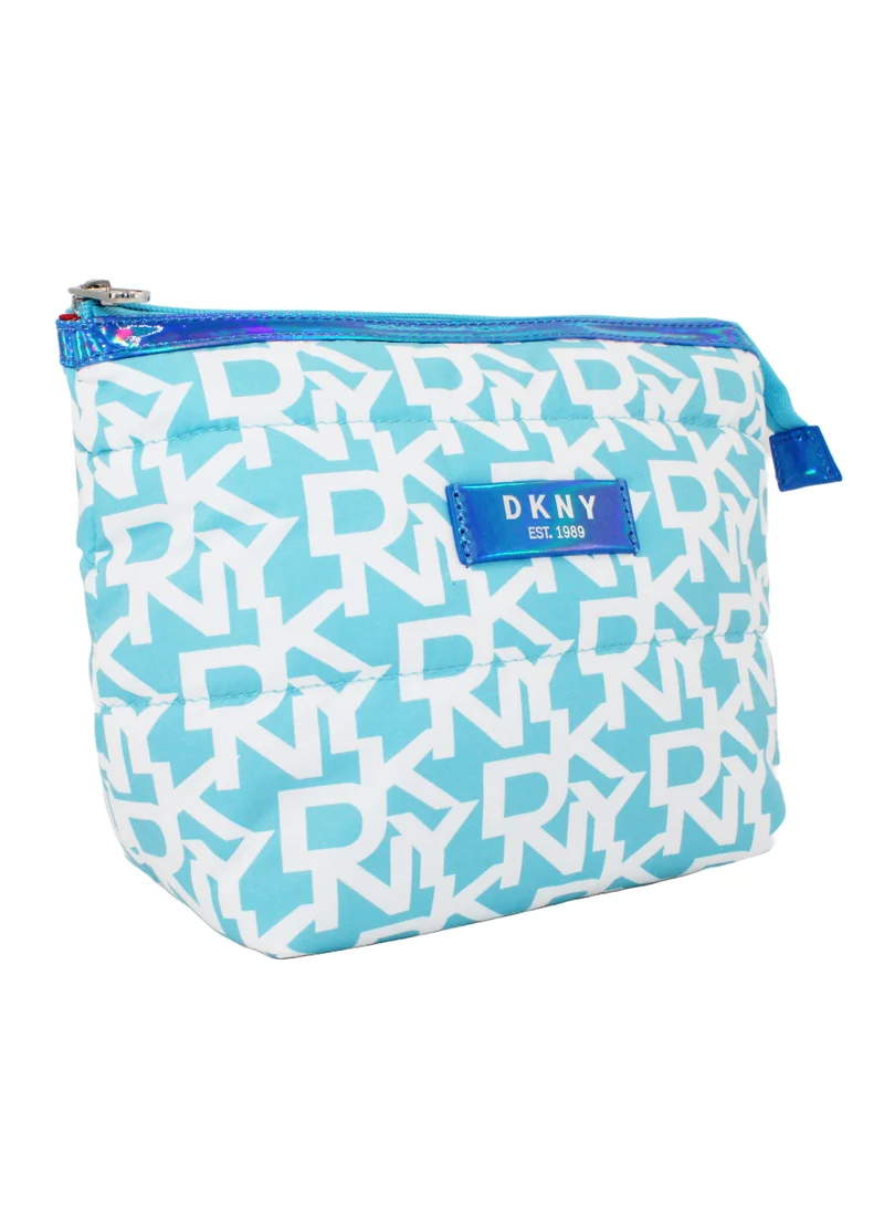 دكني حقيبة مستحضرات التجميل منتفخة من DKNY Signature Puffer T Stand، حقيبة مكياج للسفر صغيرة، حقيبة تخزين صغيرة خفيفة الوزن لمستحضرات التجميل، حقيبة مكياج صغيرة، حقيبة أدوات الزينة للسفر