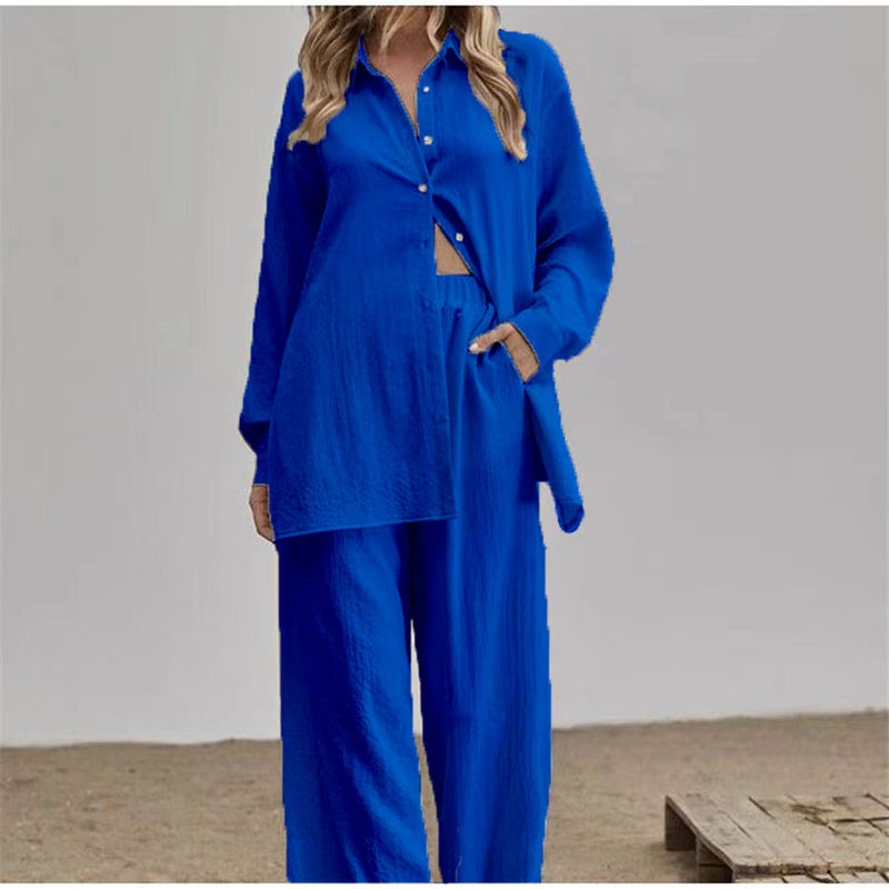 Early Autumn new long sleeve shirt high waist straight pants womens loose casual temperament two-piece set 2024 fashion European and American style Rose Red - Image 5